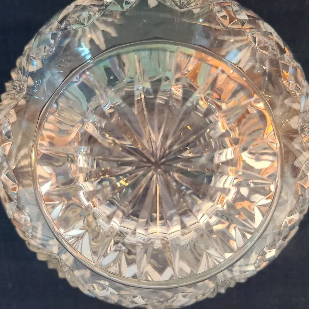 Rovelli Heavy Lead Cut Crystal Rose Potpourri Candy Bowl Vase Vintage Poland